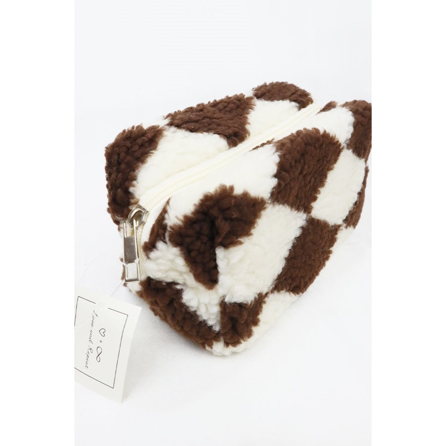 Plush Checker Cosmetic Bag